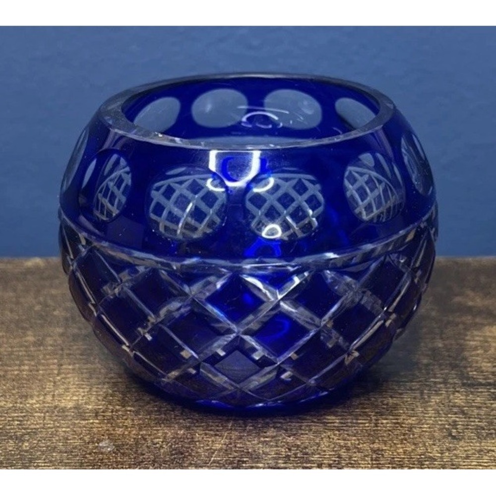 Imperial Estate Cut Crystal Cobalt Blue Cut To Clear Bowl